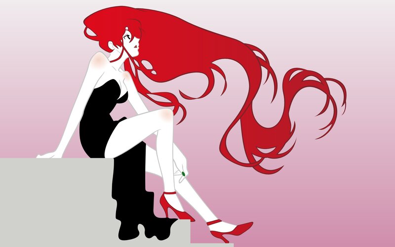 Red-haired Woman Sitting — Red, Calm, Digital Art
