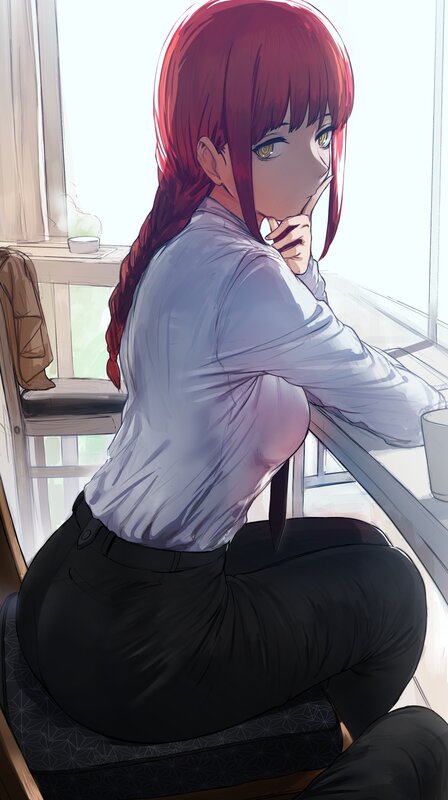 Red-haired Woman Sitting — Red, Calm, Morning