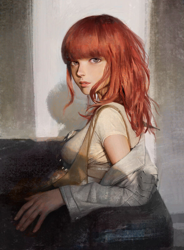 Red-haired Woman Sitting — Red, Dramatic