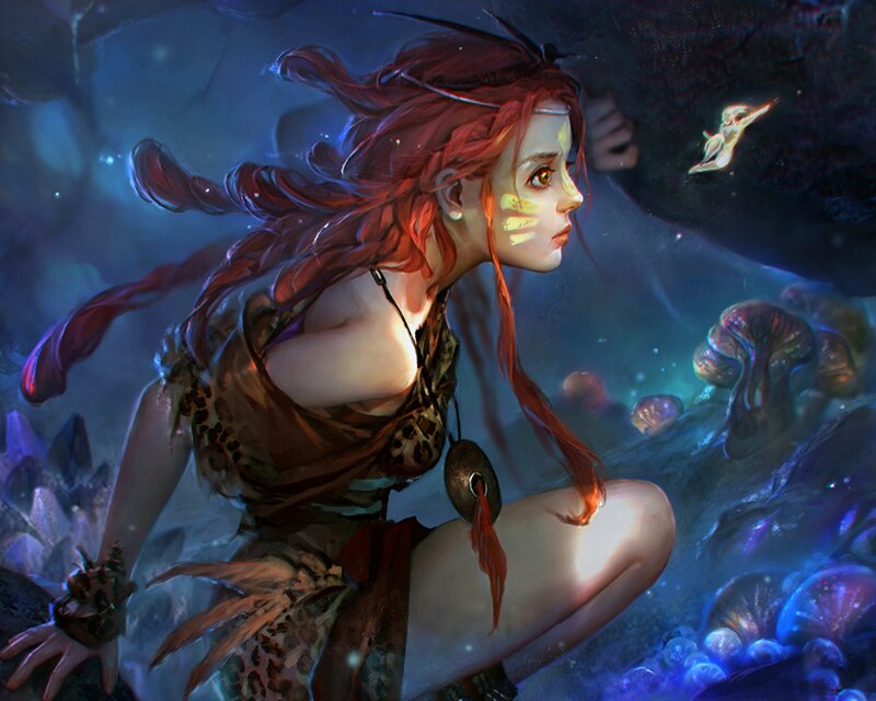 Red-haired Woman Underwater — Blue, Mysterious