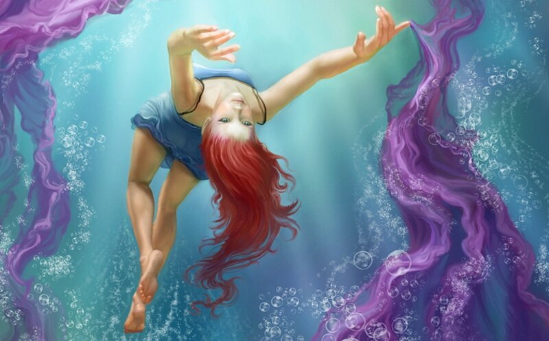 Red-haired Woman Underwater — Blue