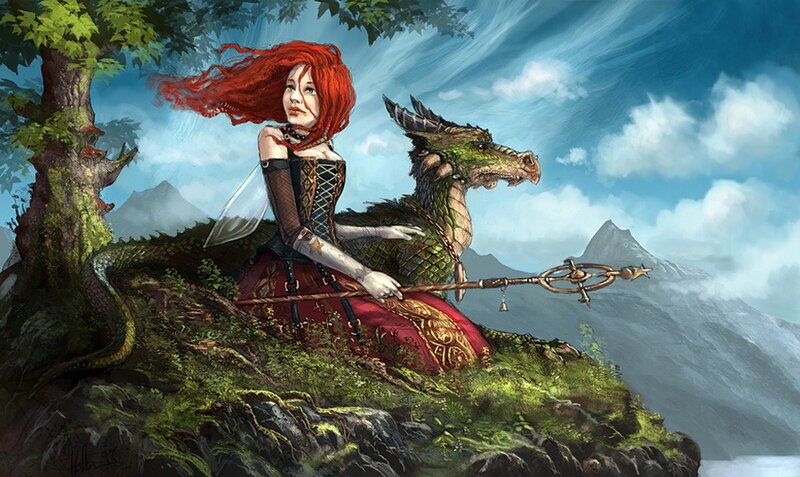 Red-haired woman with a dragon