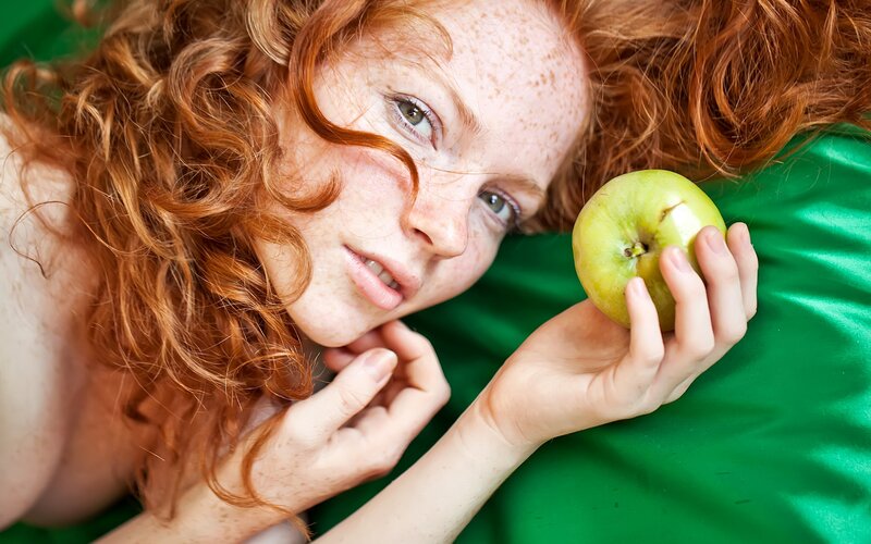 Red-haired Woman with Apple — Red
