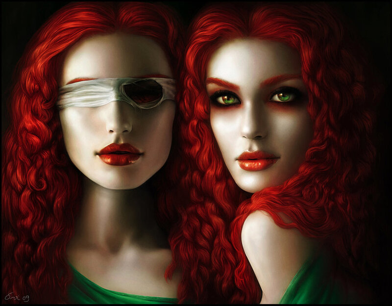 Red-haired woman with blindfold