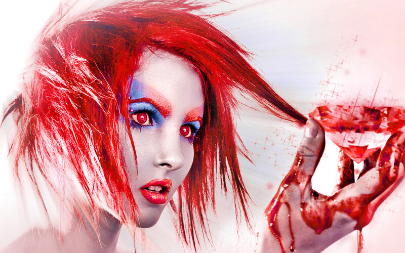 red-haired woman with bloodied hand