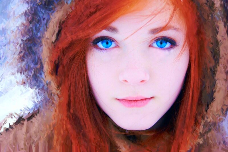 red-haired woman with blue eyes
