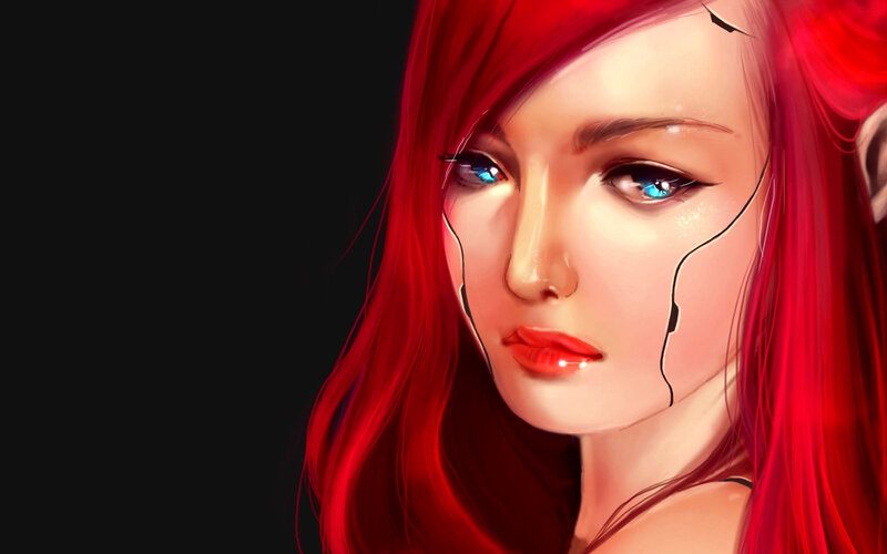 Red-haired Woman with Blue Eyes — Red, Dramatic, Digital Art