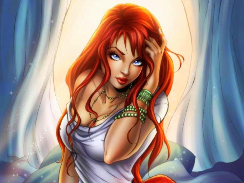 Red-haired Woman with Blue Eyes — Red, Serene