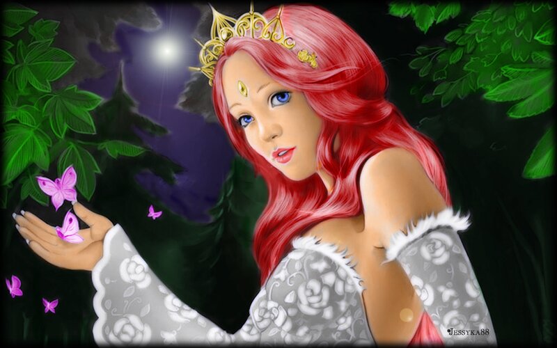 Red-haired Woman with Butterflies