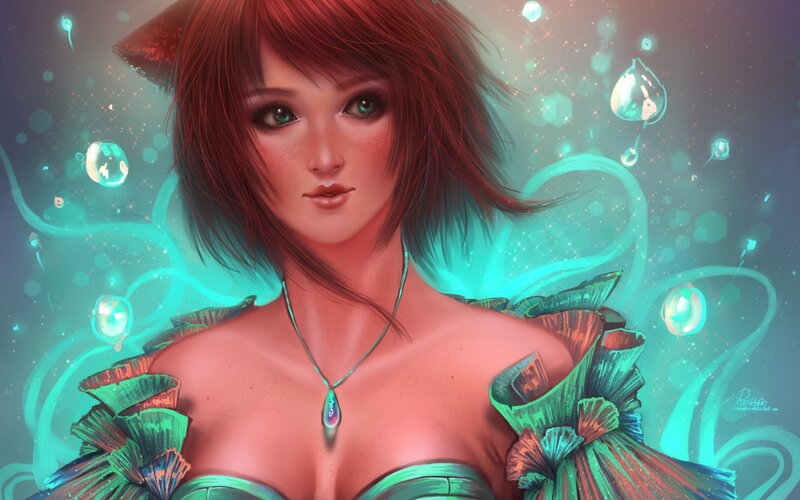 Red-haired Woman with Cat Ears — Green