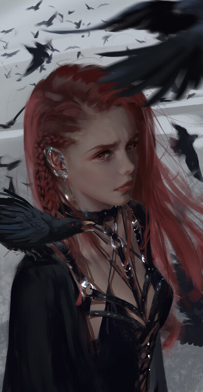 Red-haired Woman with Crows