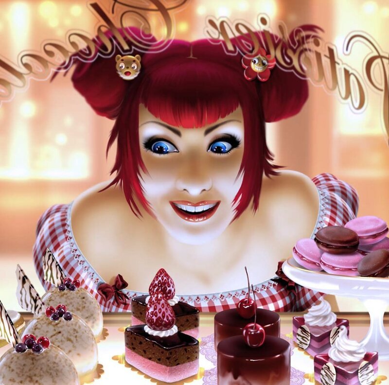 Red-haired Woman with Desserts