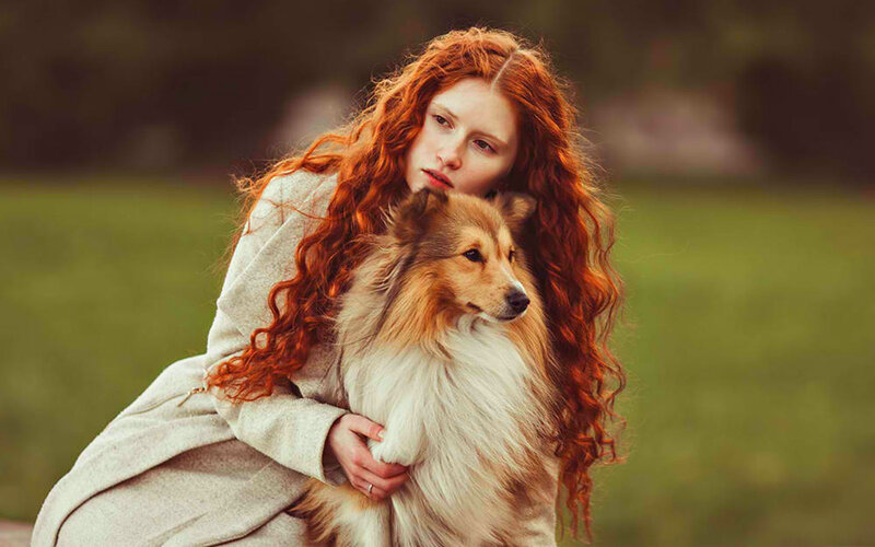 Red-haired Woman with Dog