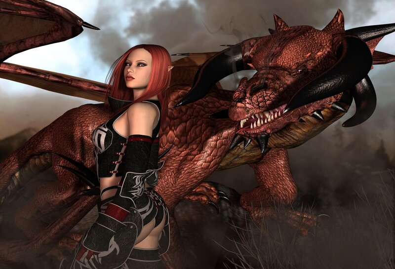 Red-haired woman with dragon
