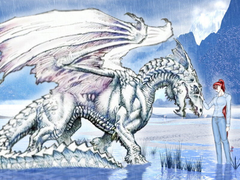 Red-haired Woman with Dragon — Blue, Dramatic