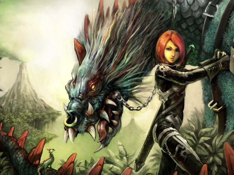 Red-haired Woman with Dragon — Green, Dramatic