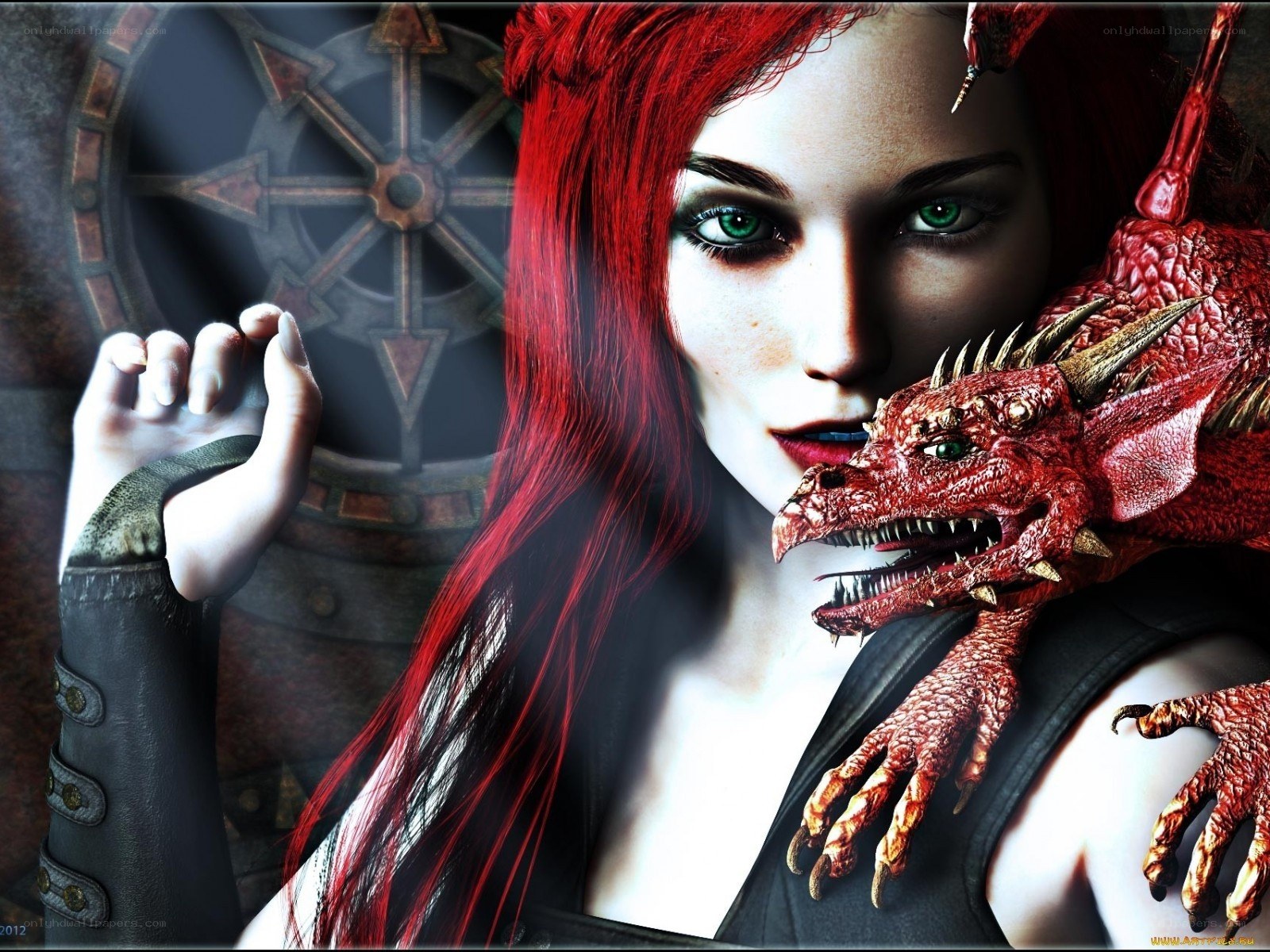 Red-haired woman with dragon