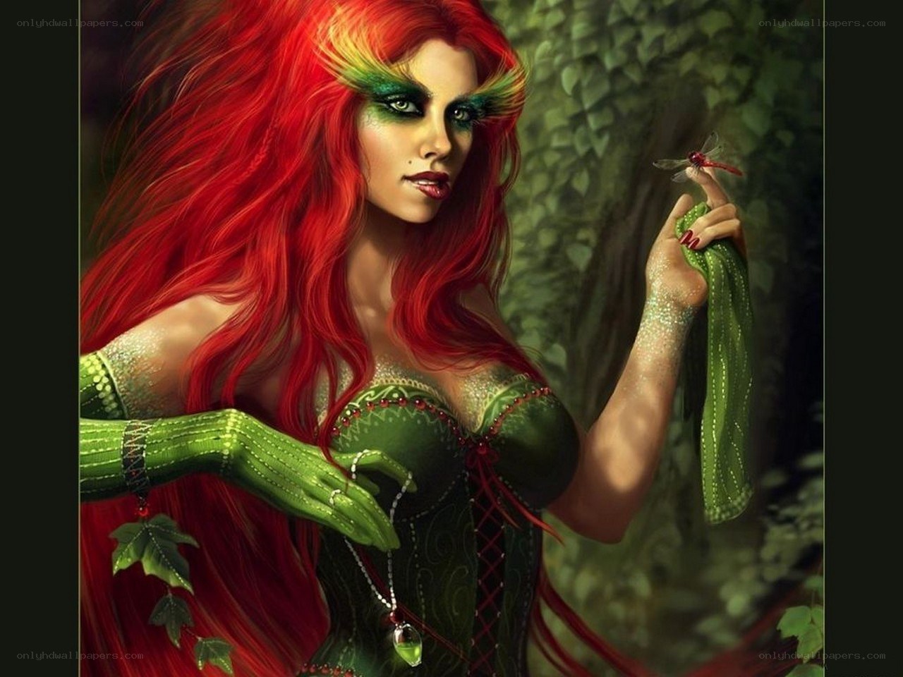 Red-haired woman with dragonfly