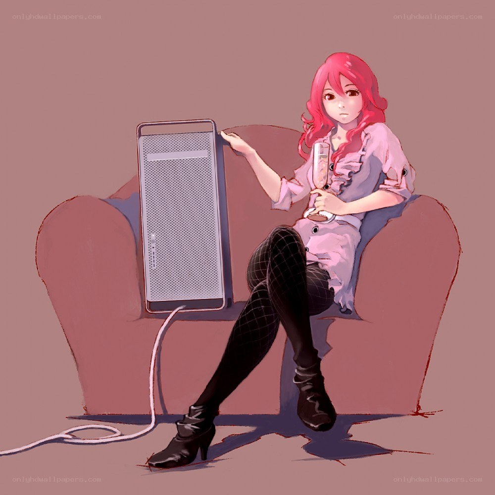 Red-haired woman with drink