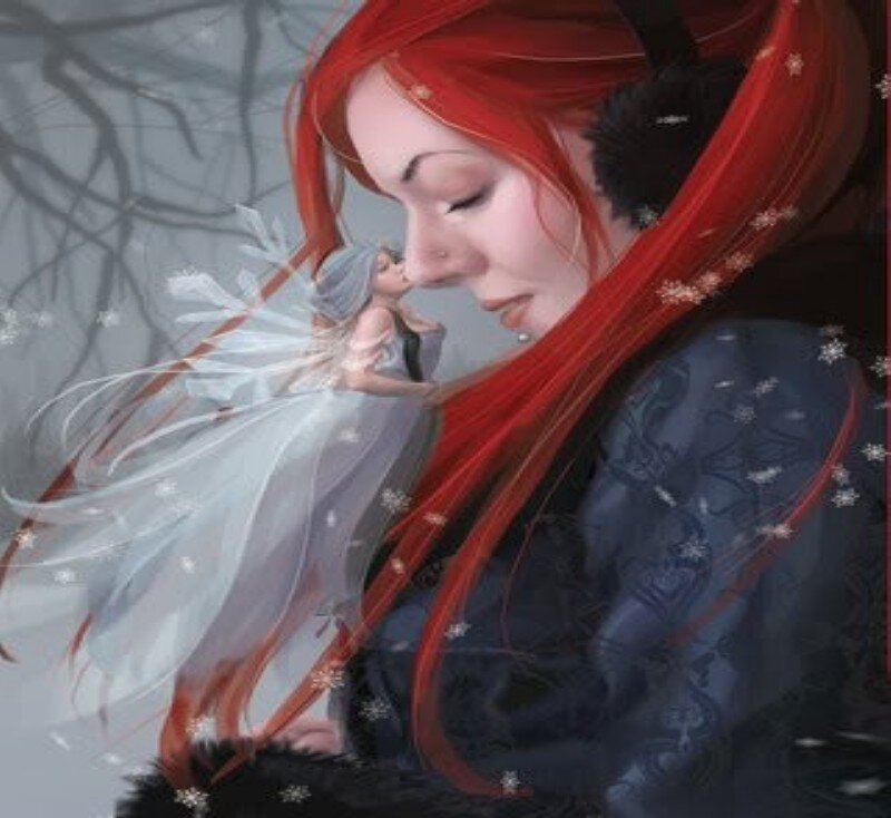 Red-haired woman with fairy