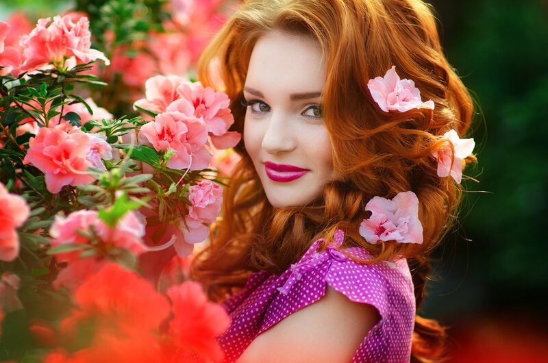 Red-haired Woman with Flowers — Pink