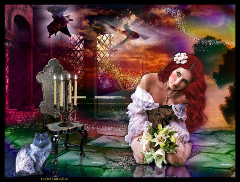 Red-haired Woman with Flowers — Purple