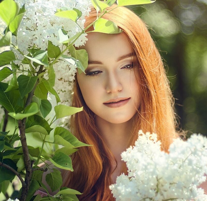 Red-haired Woman with Flowers — White