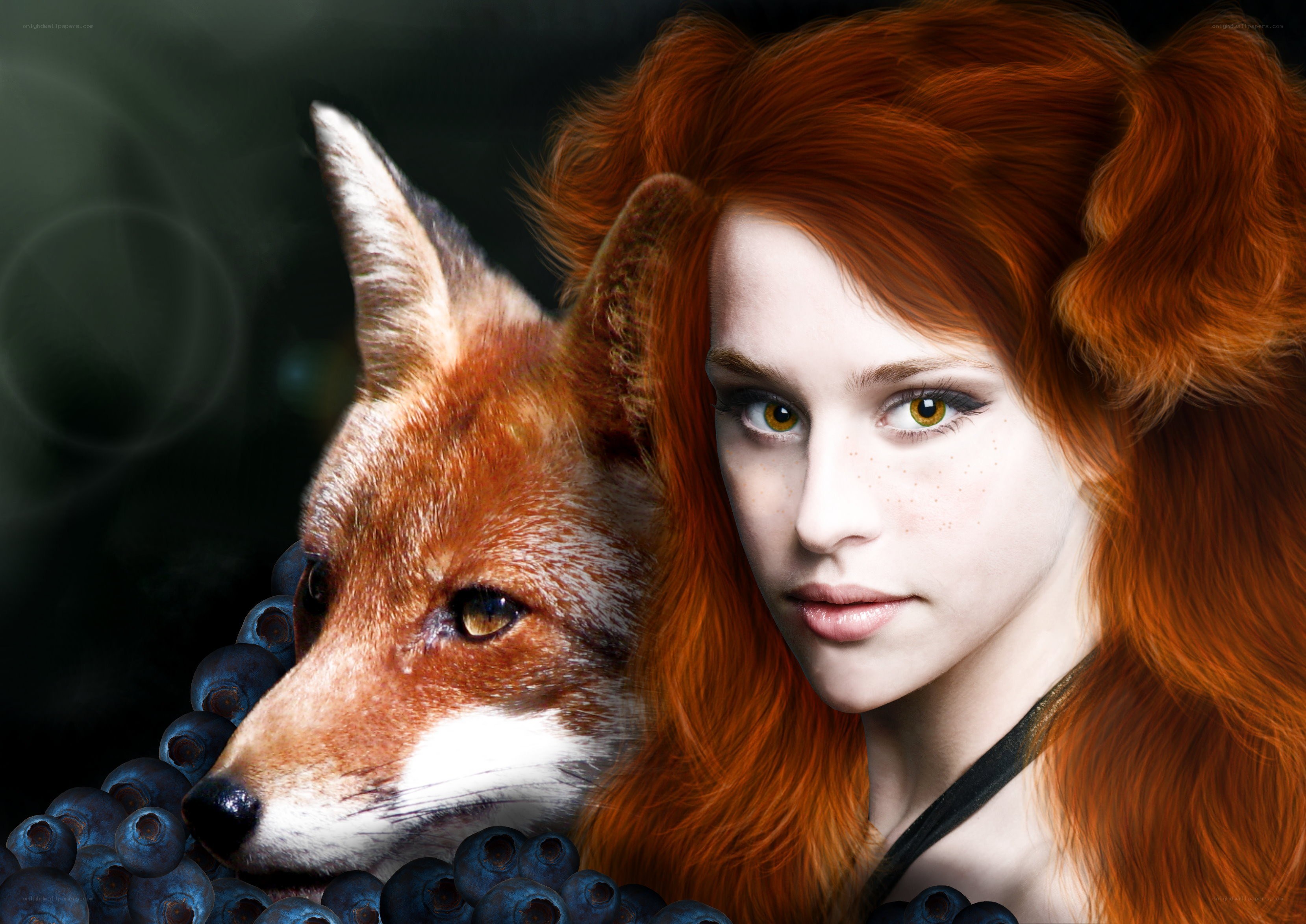Red-haired woman with fox