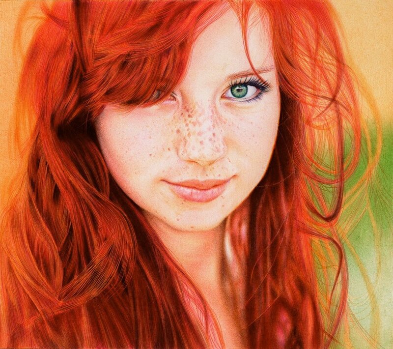 Red-haired Woman with Freckles — Red, Calm, Illustration