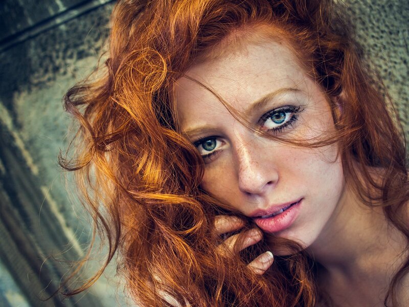 Red-haired Woman with Freckles — Red, Intense, Photograph