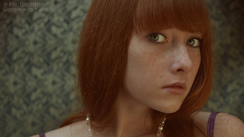Red-haired Woman with Freckles — Red, Serious, Photograph