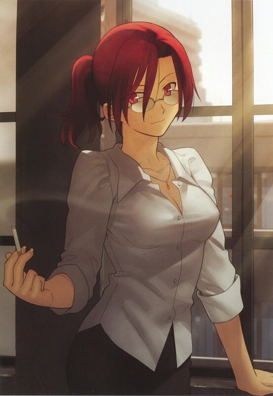 Red-haired woman with glasses