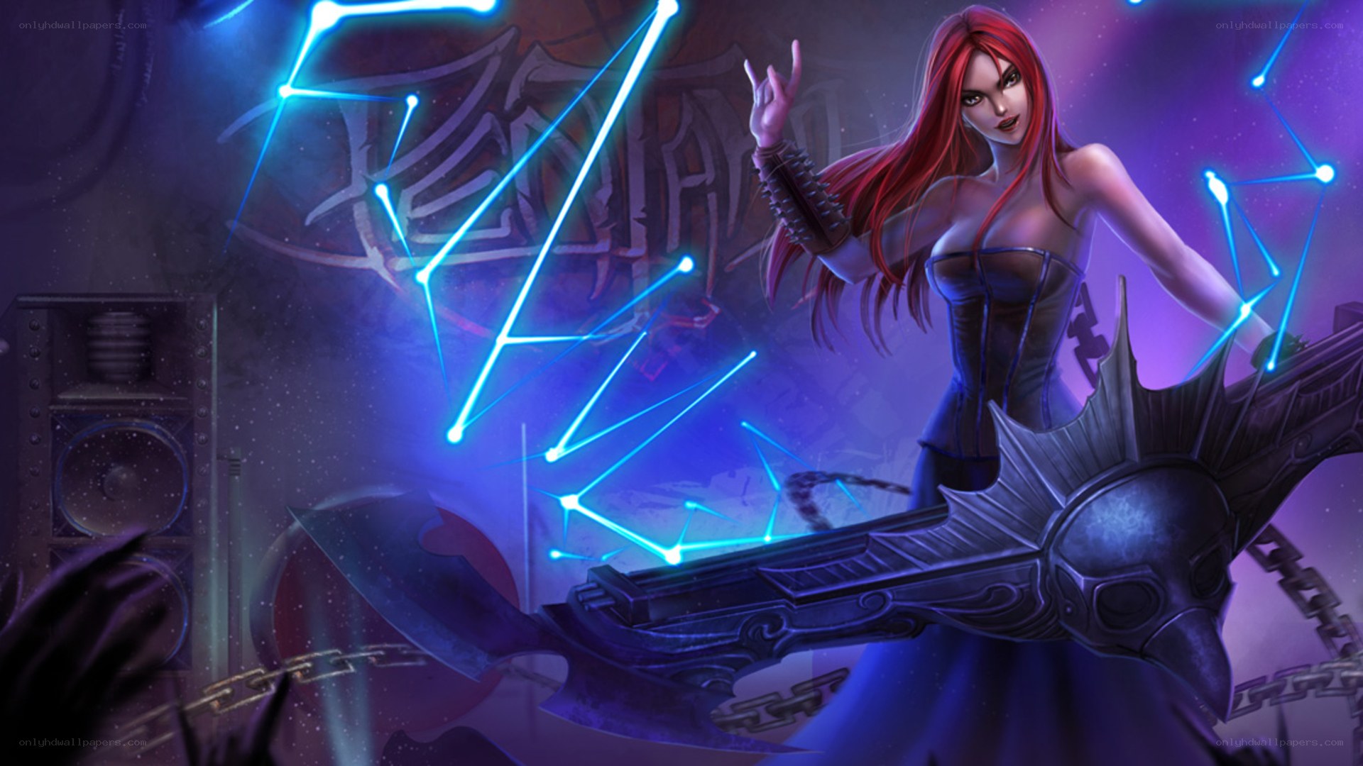Red-haired woman with glowing weapon