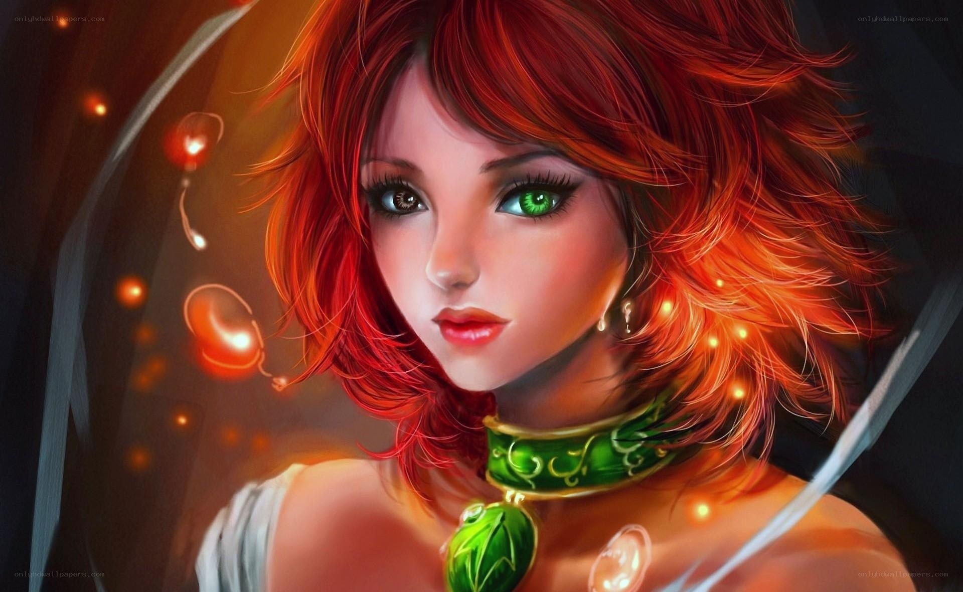 Red-haired woman with green eyes