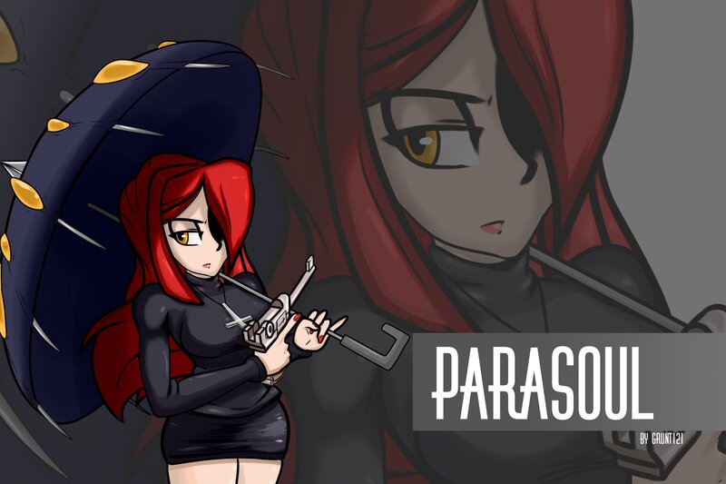 Red-haired Woman with Gun — Black, Dramatic