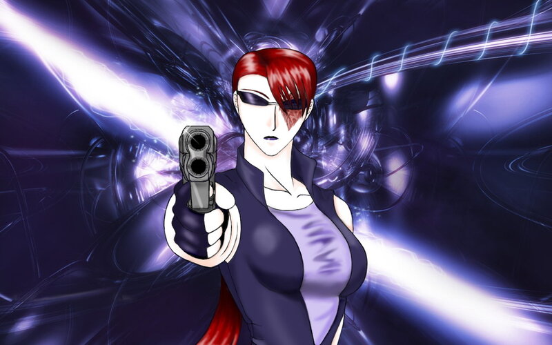 Red-haired Woman with Gun — Purple
