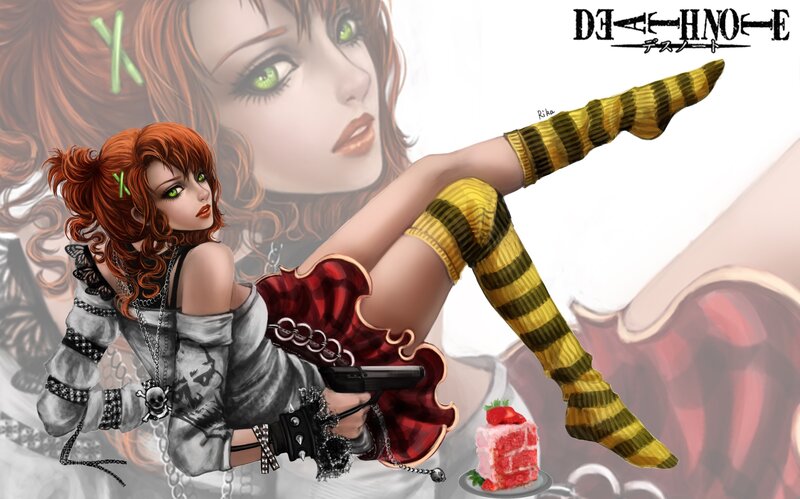 Red-haired Woman with Gun — Red, Dramatic, Digital Art, Cake, Striped Socks