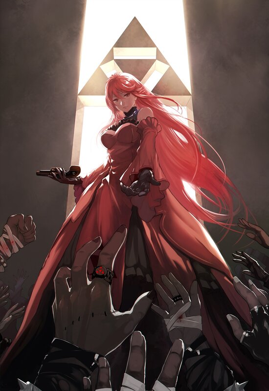 Red-haired Woman with Gun — Red, Dramatic, Digital Art, Hands