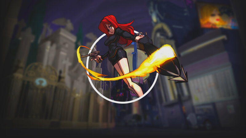 Red-haired Woman with Gun — Red, Dramatic, Night, Digital Art, Flame