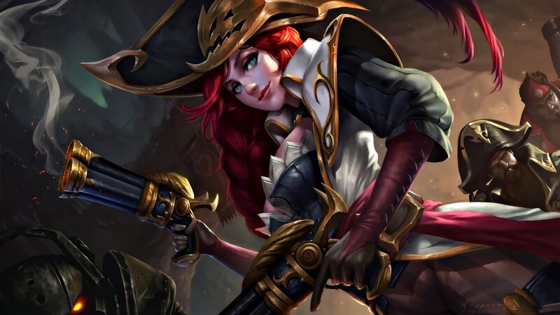Red-haired Woman with Guns — Red, Dramatic, Digital Art, Hat