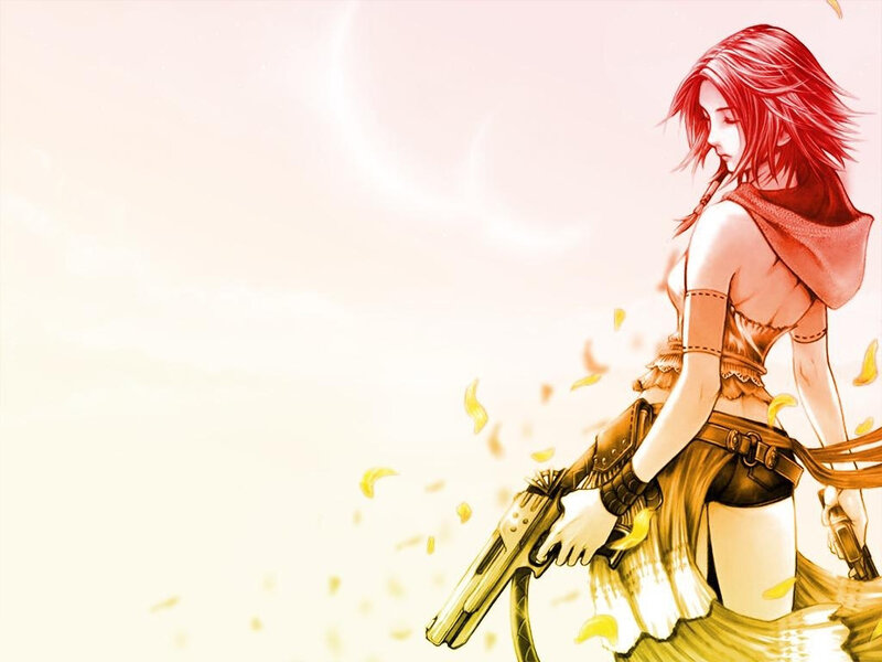 Red-haired Woman with Guns — Red, Dramatic, Sunset