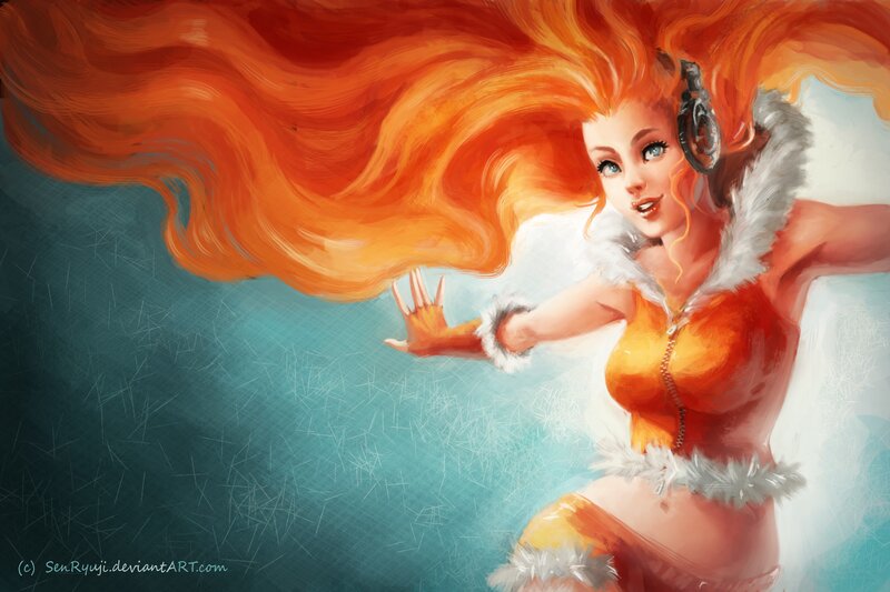 Red-haired woman with headphones