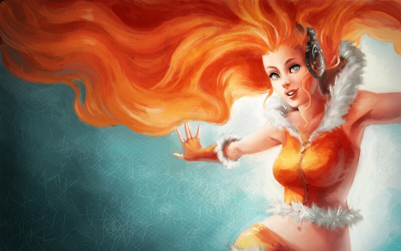 red-haired woman with headphones