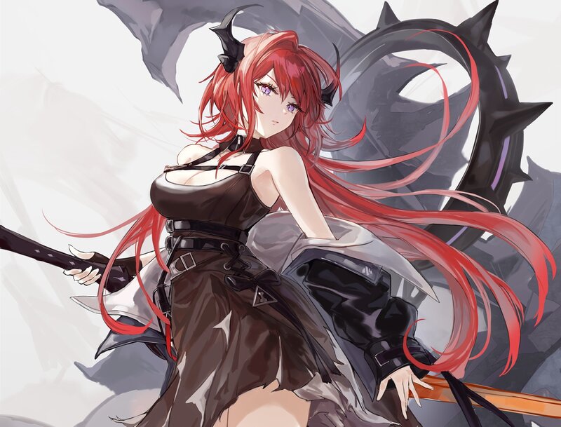 Red-haired Woman with Horns — Red, Dramatic, Anime