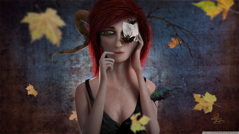 Red-haired Woman with Horns — Red, Dramatic, Autumn
