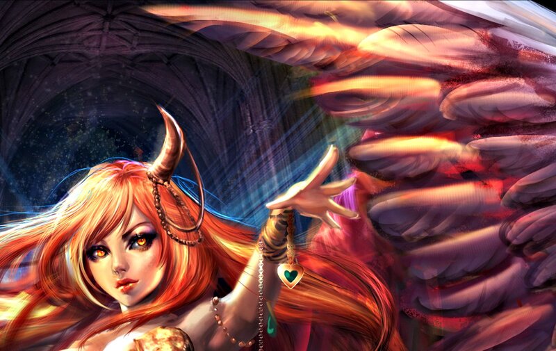 Red-haired Woman with Horns — Red, Dramatic