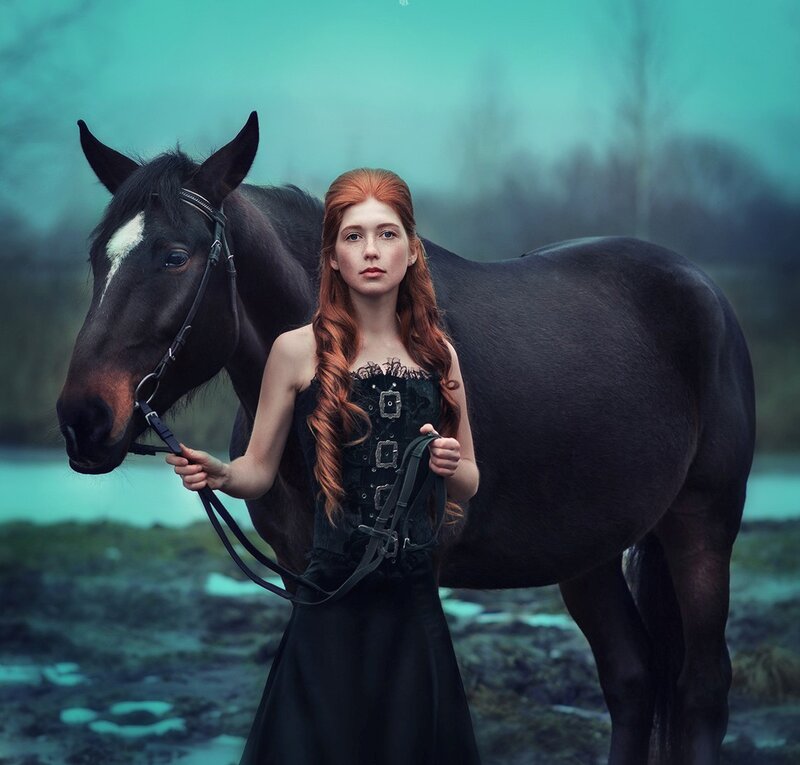 Red-haired Woman with Horse