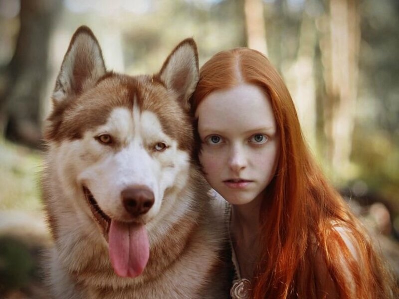 Red-haired Woman with Husky — Red