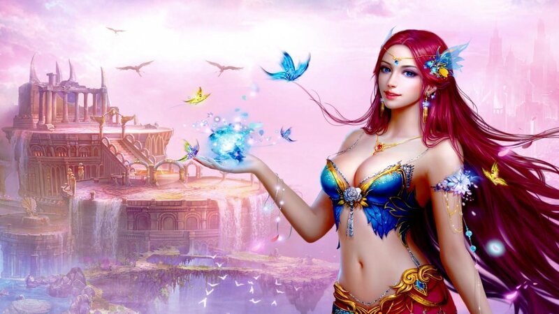 Red-haired Woman with Magic — Pink, Fantasy