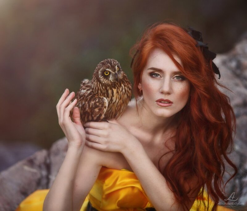 Red-haired Woman with Owl